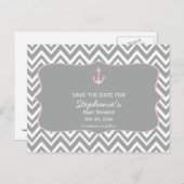 Grijs en pastel Roze Chevron Nautisch Baby shower Aankondigingskaart (Voorkant / Achterkant)