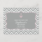 Grijs en pastel Roze Chevron Nautisch Baby shower Aankondigingskaart (Voorkant)