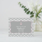 Grijs en pastel Roze Chevron Nautisch Baby shower Aankondigingskaart (Staand voorkant)