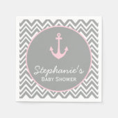 Grijs en pastel Roze Chevron Nautisch Baby shower Servetten (Voorkant)
