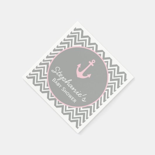 Grijs en pastel Roze Chevron Nautisch Baby shower Servetten (Hoek)