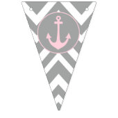 Grijs en pastel Roze Chevron Nautisch Baby shower Vlaggetjes (Derde vlag)