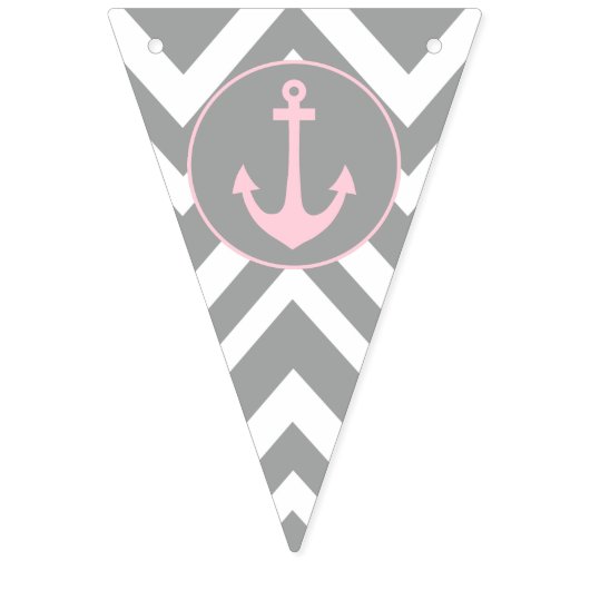 Grijs en pastel Roze Chevron Nautisch Baby shower Vlaggetjes (Eerste vlag)