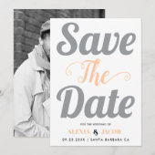 Grijs en perziktypografie en foto op de achterkant save the date (Voorkant / Achterkant)