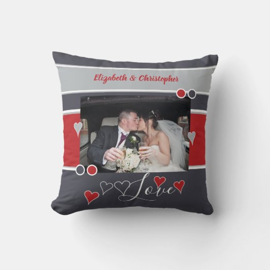 Grijs en rode verjaardag met foto kussen (Voorkant)