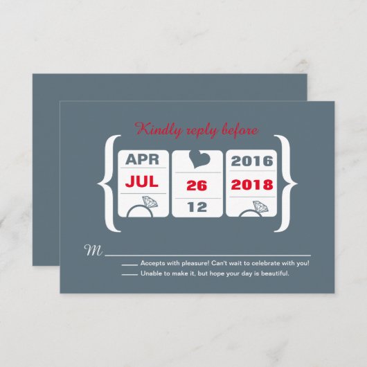 Grijs en rood antwoordkaart voor een trouwerij in  RSVP kaartje (Voorkant / Achterkant)