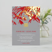 Grijs en rood bamboe vertrekt dubbelzijdig Chinees Folie Uitnodiging (Staand Voorkant)