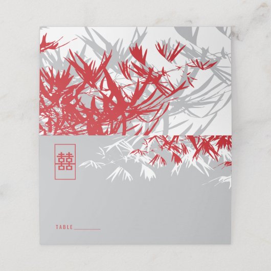 Grijs en rood bamboe vertrekt dubbelzijdig Chinees Plaatskaartje (Buitenkant ongevouwen)