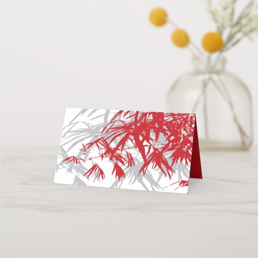 Grijs en rood bamboe vertrekt dubbelzijdig Chinees Plaatskaartje (Achterkant)