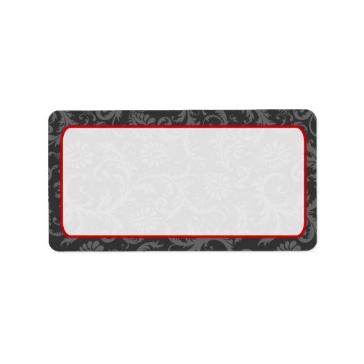 Grijs en Rood Bloemen Damast Retouradres Label (Voorkant)