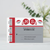 Grijs en rood Football Ticket Wedding RSVP (Staand voorkant)