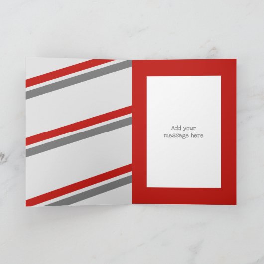 Grijs en rood foto en naam van kinderen kaart (Binnen)