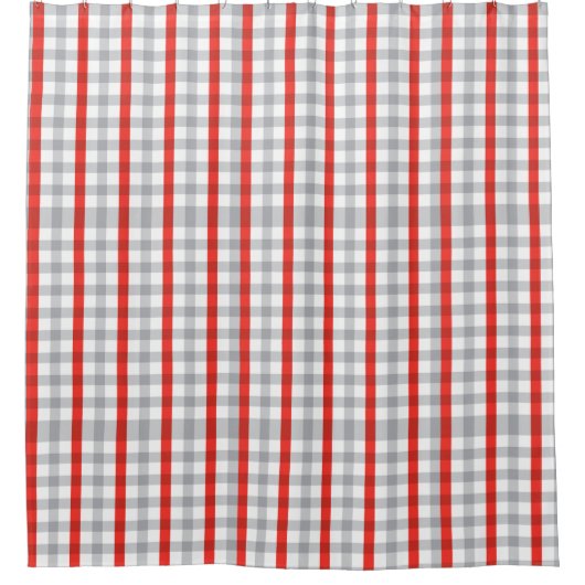 Grijs en rood geruit Buffalo Plaid Douchegordijn (Voorkant)