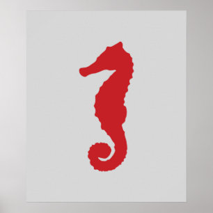 Grijs en rood Nautisch Seahorse Poster