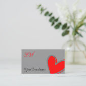 Grijs en Rood Prachtig Hart met Monogram Cute Visitekaartje (Staand voorkant)