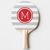 Grijs en Rood Preppy Strepen Monogram Tafeltennisbatje (Voorkant)