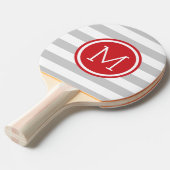 Grijs en Rood Preppy Strepen Monogram Tafeltennisbatje (Voorkant Gekanteld)