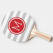 Grijs en Rood Preppy Strepen Monogram Tafeltennisbatje (Zijkant)