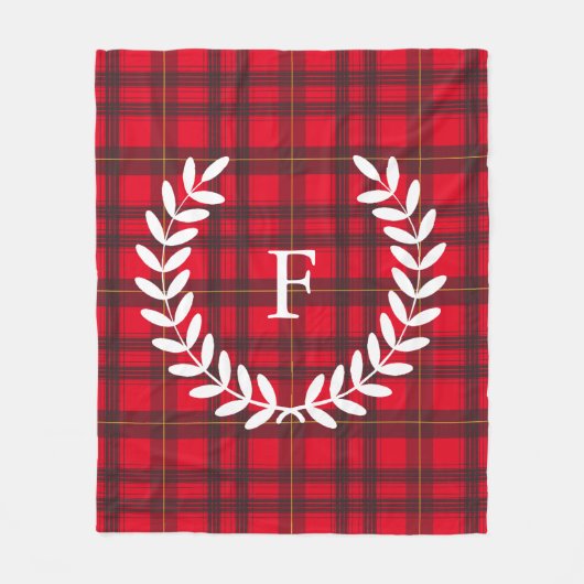 Grijs en rood Tartan Witte Laurel | Gepersonalisee Fleece Deken (Voorkant)