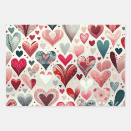 Grijs en Rood Whimsical Artsy Fancy Valentijnsdag Inpakpapier Vel