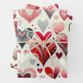 Grijs en Rood Whimsical Artsy Fancy Valentijnsdag Inpakpapier Vel (In situ)