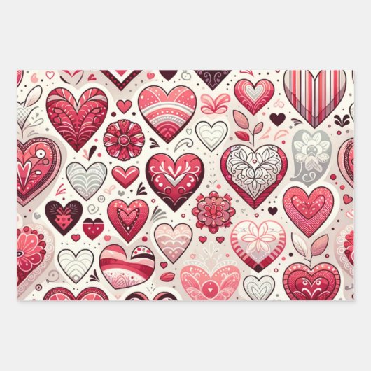 Grijs en Rood Whimsical Artsy Fancy Valentijnsdag Inpakpapier Vel (Voorkant 3)