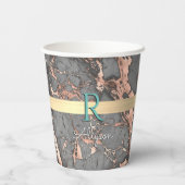 Grijs en Roos Gold Marble, Gold Bar, naam en monog Papieren Bekers (Achterkant)