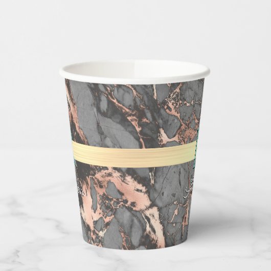 Grijs en Roos Gold Marble, Gold Bar, naam en monog Papieren Bekers (Links)