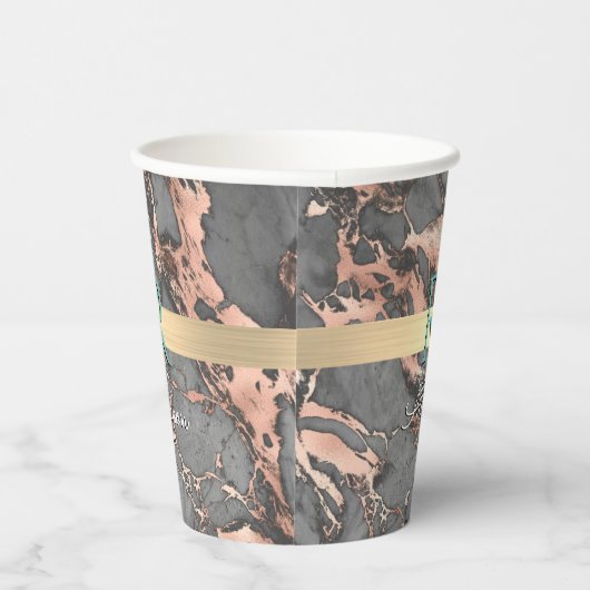 Grijs en Roos Gold Marble, Gold Bar, naam en monog Papieren Bekers (Rechts)