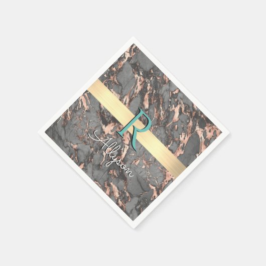 Grijs en Roos Gold Marble, Gold Bar, naam en monog Servet (Hoek)