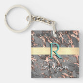 Grijs en Roos Gold Marble, Gold Bar, naam en monog Sleutelhanger (voorkant)