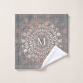 Grijs en Roos goud | Mandala Monogram Bad Handdoek (Wasdoekje)