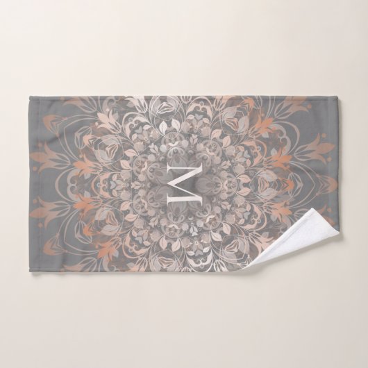Grijs en Roos goud | Mandala Monogram Bad Handdoek (Handdoek)
