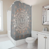 Grijs en Roos goud | Mandala Monogram Bath Mat Douchegordijn (In situ)