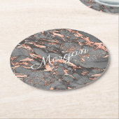 Grijs en Roos Goud Marmer, witte scriptnaam Ronde Kartonnen Onderzetter (Gebogen)