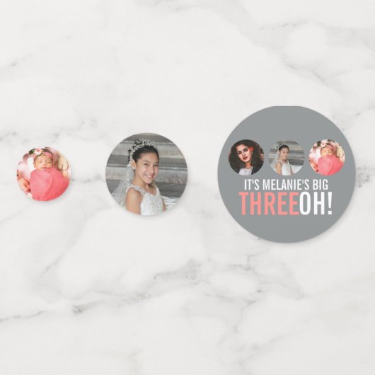 Grijs en roze 30e THREEOH! Fotoverjarig Confetti (Voorkanten)