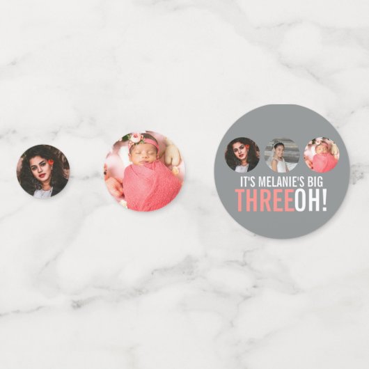 Grijs en roze 30e THREEOH! Fotoverjarig Confetti (Achterkanten)