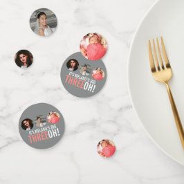 Grijs en roze 30e THREEOH! Fotoverjarig Confetti