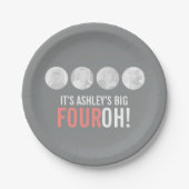 Grijs en roze 40e FOUROH! foto verjaardag Papieren Bordje (Voorkant)