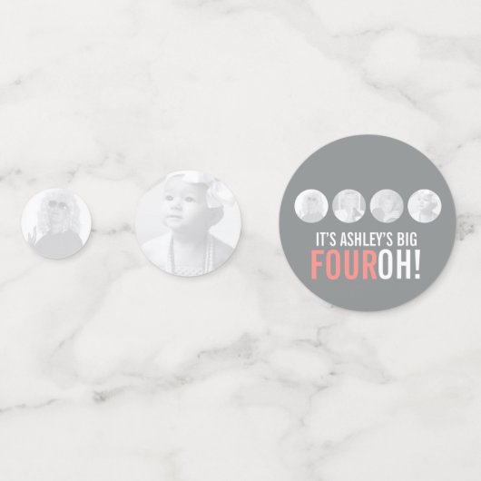 Grijs en roze 40e VIERROH! 4 foto's verjaardag Confetti (Achterkanten)