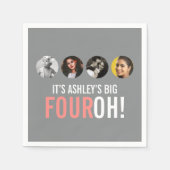 Grijs en roze 40e VIERROH! 4 foto's verjaardag Servet (Voorkant)