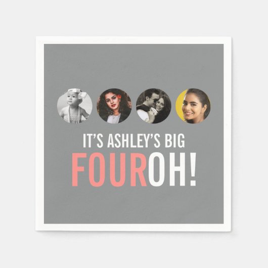 Grijs en roze 40e VIERROH! 4 foto's verjaardag Servet (Voorkant)