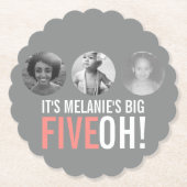 Grijs en roze 50e FIVEOH! foto verjaardag grafiek Kartonnen Onderzetters (Voorkant)