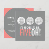 Grijs en roze 50ste FIVEOH! Fotoverjaardagsuitnodi Kaart (Voorkant / Achterkant)