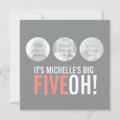 Grijs en roze 50ste FIVEOH! Fotoverjaardagsuitnodi Kaart (Voorkant)