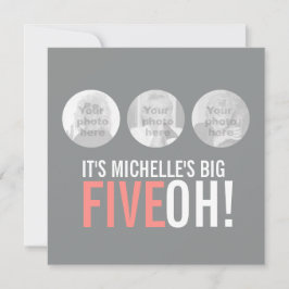 Grijs en roze 50ste FIVEOH! Fotoverjaardagsuitnodi Kaart