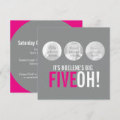 Grijs en roze 50ste FIVEOH! Fotoverjaardagsuitnodi Kaart (Voorkant / Achterkant)