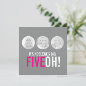 Grijs en roze 50ste FIVEOH! Fotoverjaardagsuitnodi Kaart (Staand voorkant)