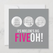 Grijs en roze 50ste FIVEOH! Fotoverjaardagsuitnodi Kaart (Voorkant)
