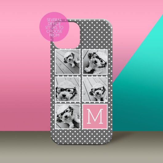 Grijs en Roze 5 Foto Collage met Monogram Case-Mate iPhone Case
